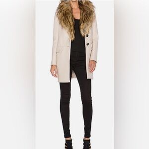Kate Spade Cream Pea Coat with Faux Fur Collar